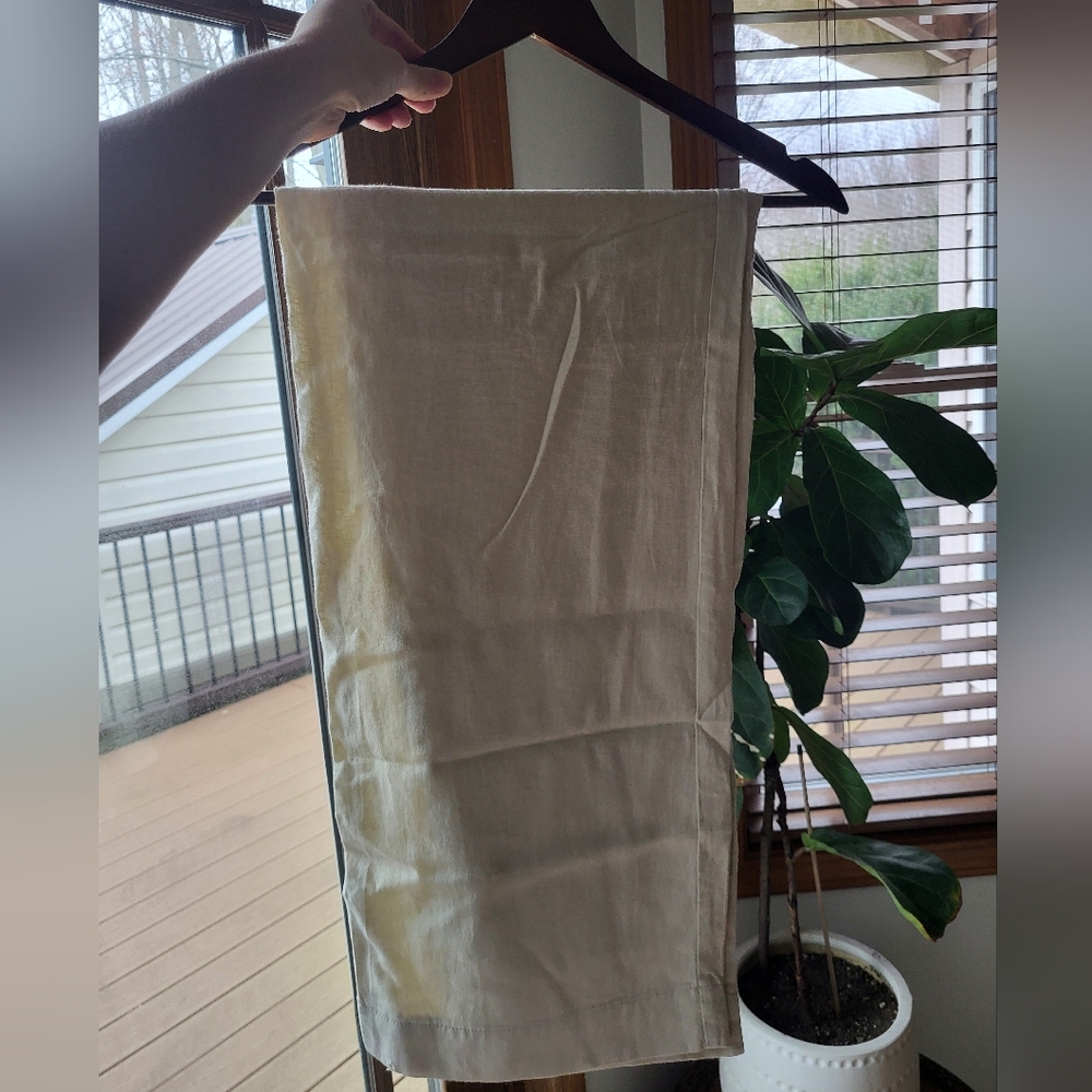 Beige Linen Wide Leg Pants - Picture 3 of 5